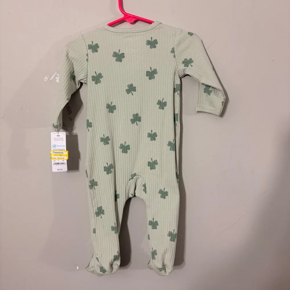 Carters Footed Sleeper Baby 6M Green New Shamrock St Patricks Day 2-Way Zip CLOV